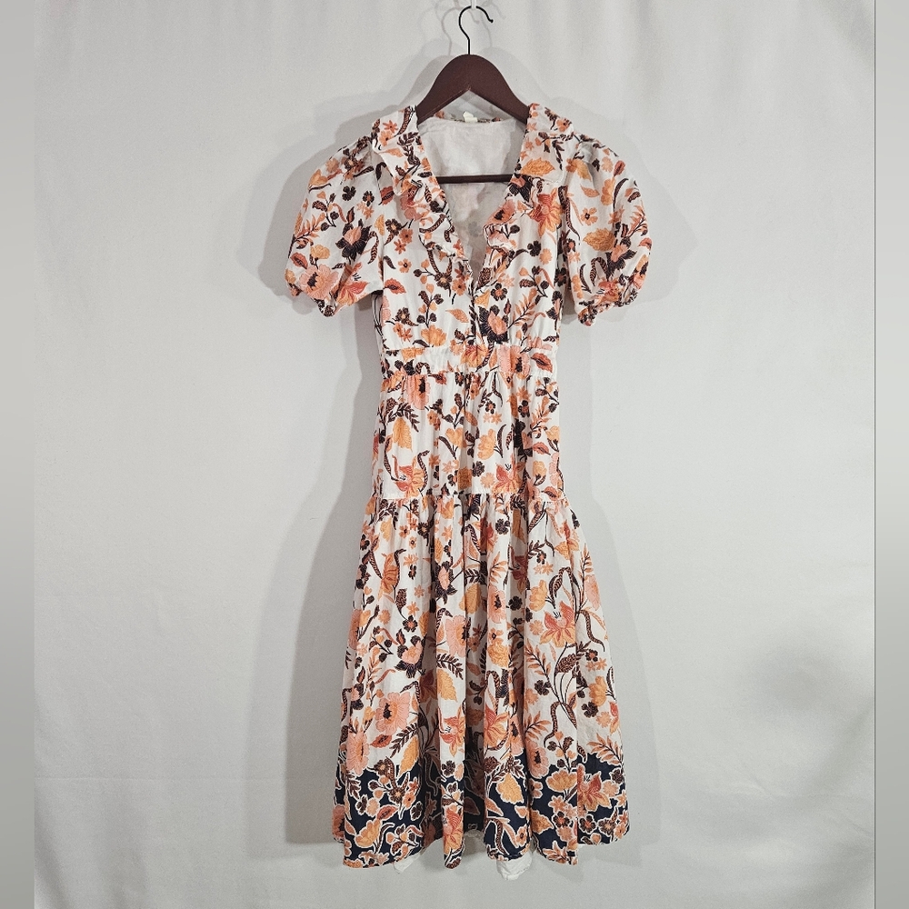 Chelsea & Violet pink orange and blue floral mid length dress women's size 0